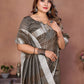 Rajwada Brown Cotton Blend Checkered Saree For Women