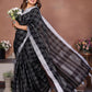 Rajwada Black Cotton Blend Checkered Saree For Women
