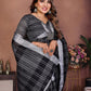 Rajwada Black Cotton Blend Checkered Saree For Women