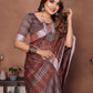 Rajwada Light Brown Cotton Blend Checkered Saree For Women