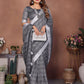 Rajwada Grey Cotton Blend Checkered Saree For Women