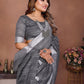 Rajwada Grey Cotton Blend Checkered Saree For Women
