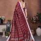 Rajwada Maroon Cotton Blend Checkered Saree For Women