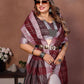 Rajwada Maroon Cotton Blend Checkered Saree For Women