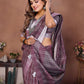 Rajwada Dusty Mauve Cotton Blend Checkered Saree For Women