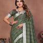 Rajwada Olive Cotton Blend Checkered Saree For Women