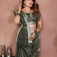 Rajwada Olive Cotton Blend Checkered Saree For Women