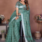 Rajwada Sage Green Cotton Blend Checkered Saree For Women