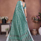 Rajwada Sage Green Cotton Blend Checkered Saree For Women