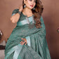 Rajwada Sage Green Cotton Blend Checkered Saree For Women