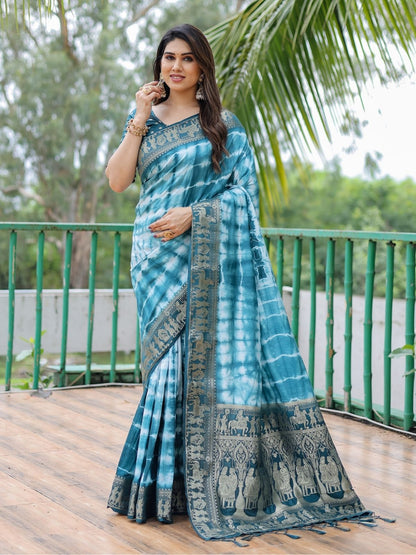 Rajwada Blue Silk Blend Printed Saree For Women