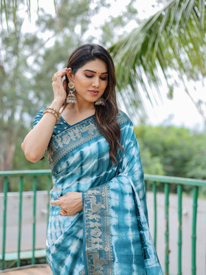 Rajwada Blue Silk Blend Printed Saree For Women
