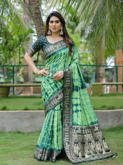 Rajwada Light Green Silk Blend Printed Saree For Women