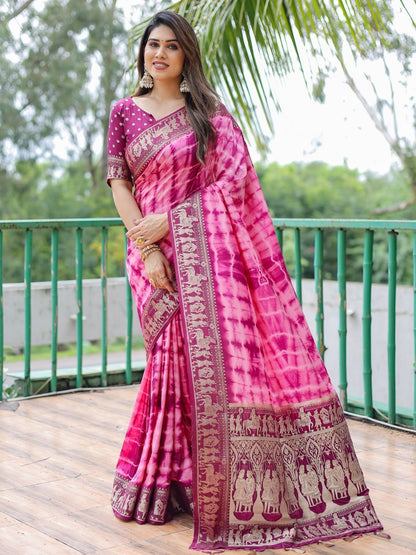 Rajwada Magenta Pink Silk Blend Printed Saree For Women