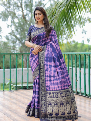 Rajwada Royal Purple Silk Blend Printed Saree For Women