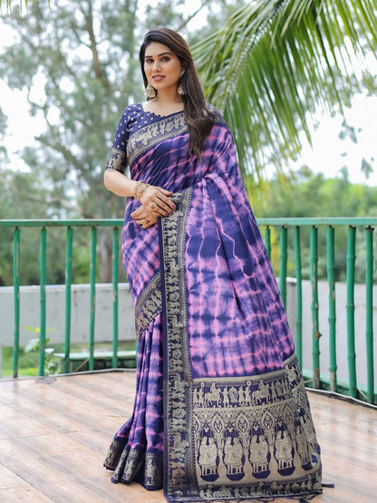 Rajwada Royal Purple Silk Blend Printed Saree For Women
