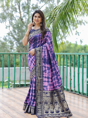 Rajwada Royal Purple Silk Blend Printed Saree For Women