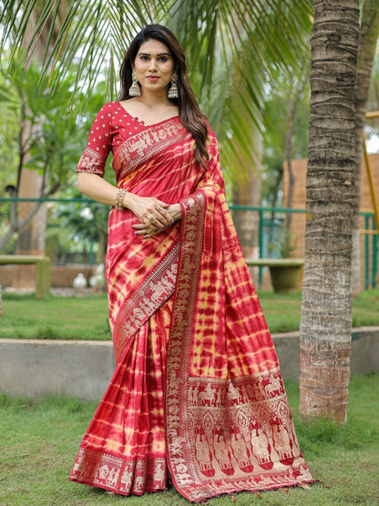 Rajwada Red Silk Blend Printed Saree For Women