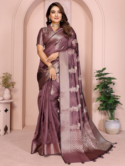 Rajwada Mauve Silk Blend Printed Saree For Women