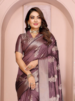 Rajwada Mauve Silk Blend Printed Saree For Women