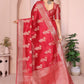Rajwada Red Silk Blend Printed Saree For Women