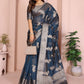 Rajwada Steel Blue Silk Blend Printed Saree For Women