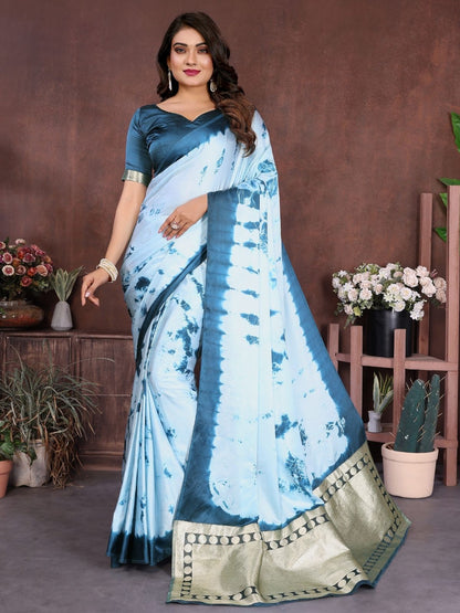 Rajwada Light Blue Silk Blend Printed Saree For Women
