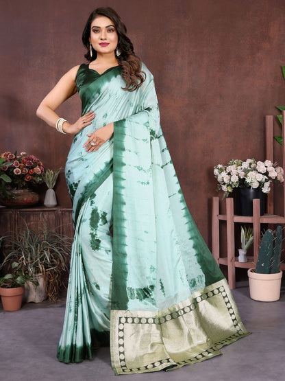 Rajwada Light Green Silk Blend Printed Saree For Women