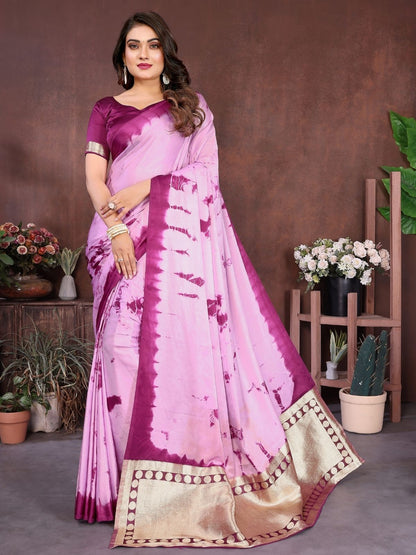 Rajwada Lavender Silk Blend Printed Saree For Women