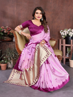 Rajwada Lavender Silk Blend Printed Saree For Women