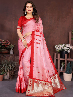 Rajwada Pastel Pink Silk Blend Printed Saree For Women
