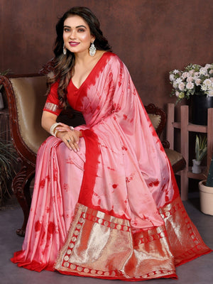 Rajwada Pastel Pink Silk Blend Printed Saree For Women