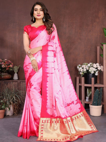 Rajwada Light Pink Silk Blend Printed Saree For Women