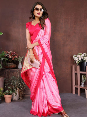 Rajwada Light Pink Silk Blend Printed Saree For Women