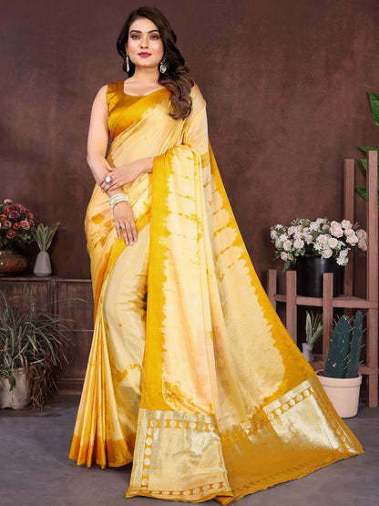 Rajwada Light Yellow Silk Blend Printed Saree For Women