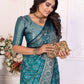 Rajwada Teal Blue Silk Blend Printed Saree For Women
