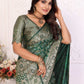 Rajwada Dark Green Silk Blend Printed Saree For Women