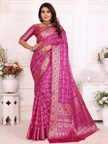 Rajwada Pink Silk Blend Printed Saree For Women