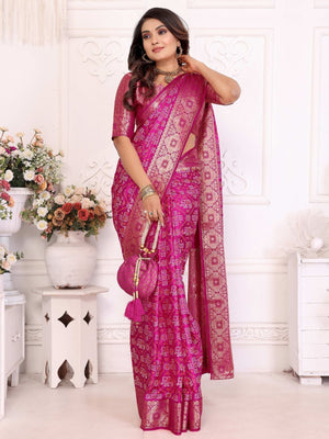 Rajwada Pink Silk Blend Printed Saree For Women