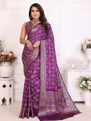 Rajwada Royal Purple Silk Blend Printed Saree For Women