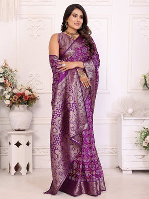 Rajwada Royal Purple Silk Blend Printed Saree For Women