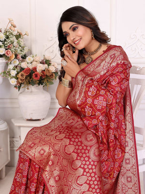 Rajwada Red Silk Blend Printed Saree For Women