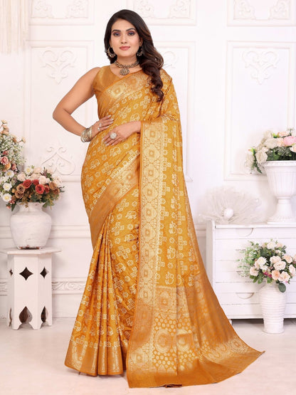 Rajwada Mustard  Yellow Silk Blend Printed Saree For Women