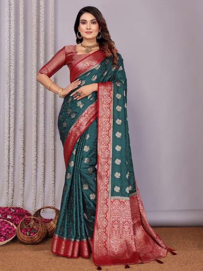 Rajwada Green Silk Blend Printed Saree For Women