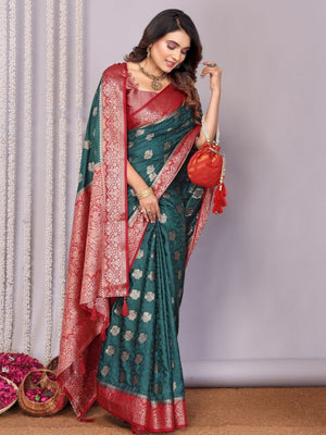 Rajwada Green Silk Blend Printed Saree For Women