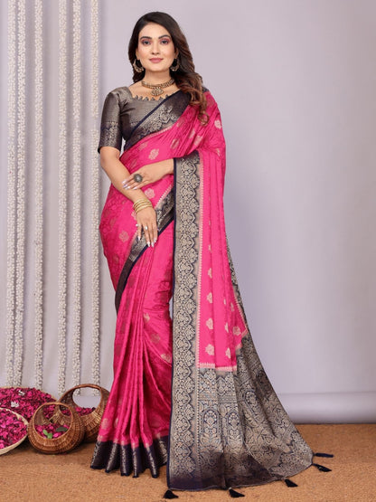 Rajwada Pink Silk Blend Printed Saree For Women