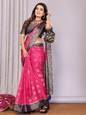 Rajwada Pink Silk Blend Printed Saree For Women