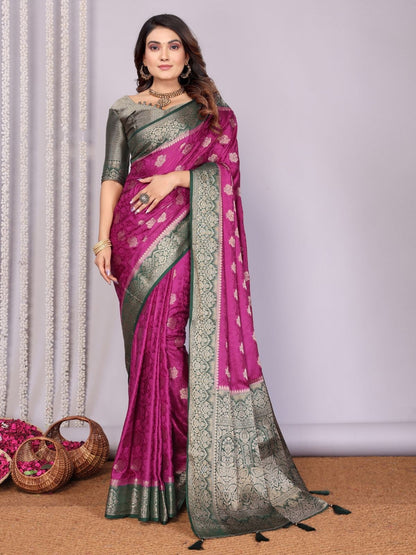 Rajwada Magenta Purple Silk Blend Printed Saree For Women