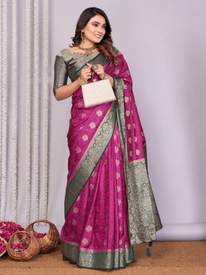 Rajwada Magenta Purple Silk Blend Printed Saree For Women
