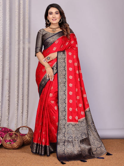 Rajwada Red Silk Blend Printed Saree For Women